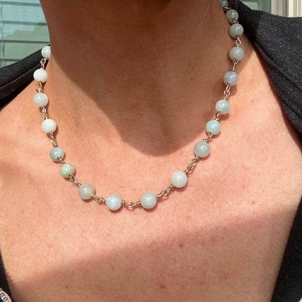 14k Gold Fill Genuine Burmese Jadeite Stone Necklace 16” Length